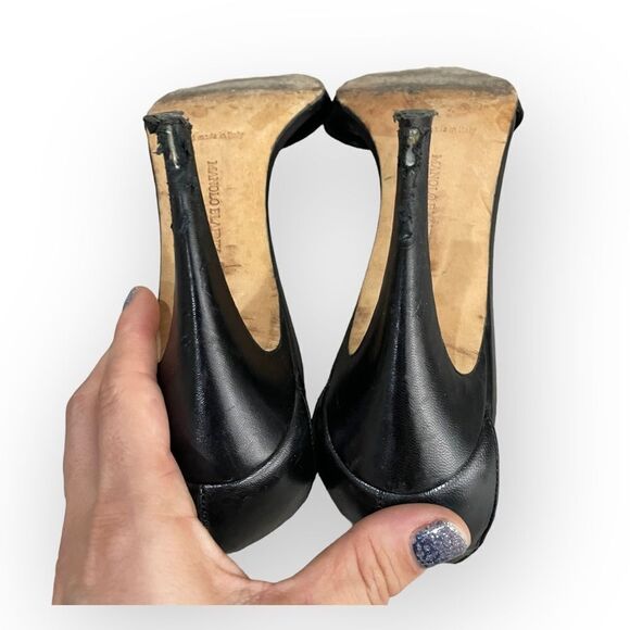 Manolo Blahnik Heels Metallic Color Snakeskin Look Insoles Ankle Elastic - Picture 9 of 10